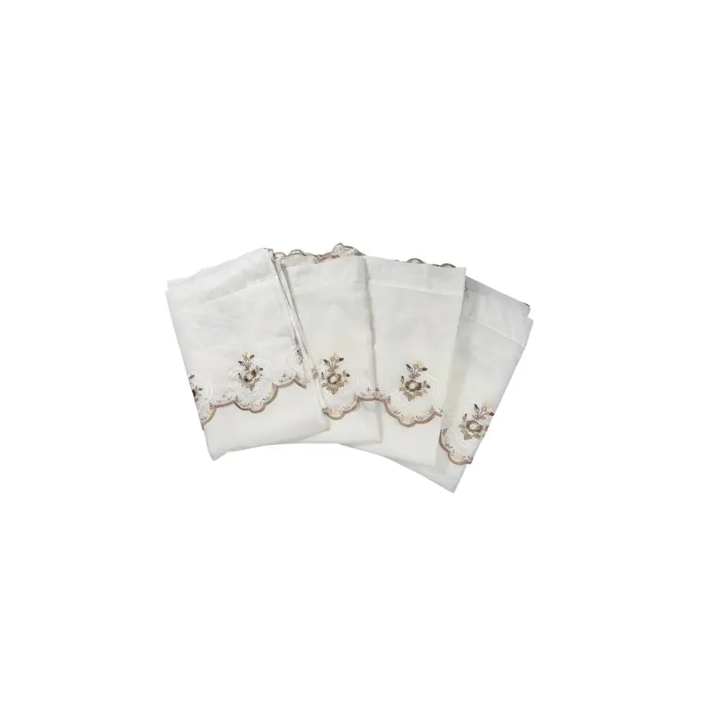 Vintage Set of 4 Embroidered Curtains Panels Drapes White Brown Sheer 86